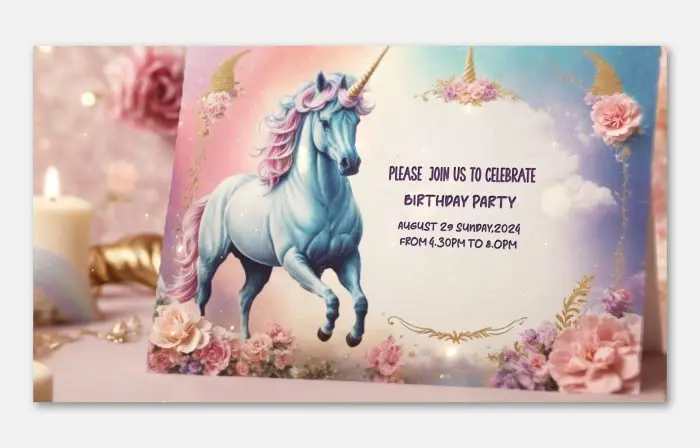 Unicorn Theme 3D Birthday Party Invitation Slideshow
